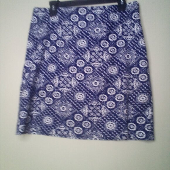 Talbots Skirt Women 8 Straight Short Side Zip Pattern Blue - Picture 14 of 16